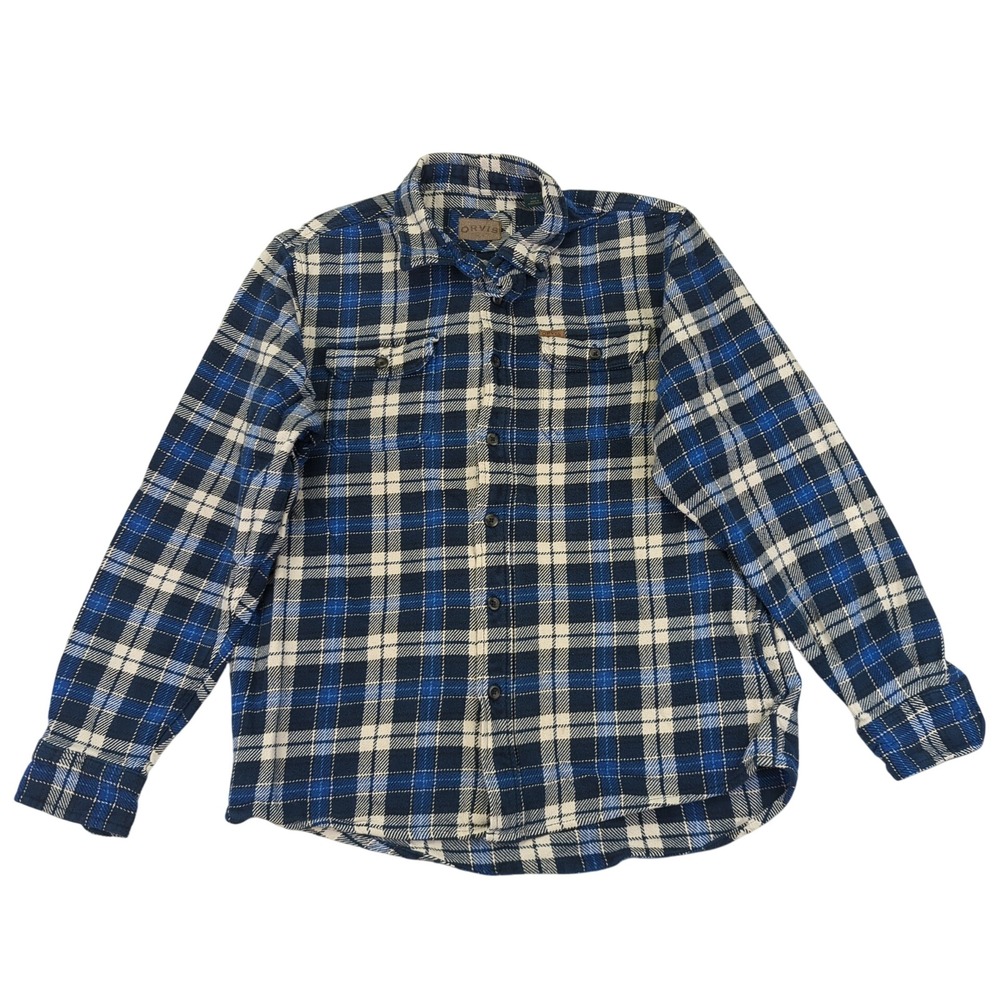 Orvis Big Bear Heavyweight Mens Flannel Shirt Large L Plaid Button‎ Down 1312517